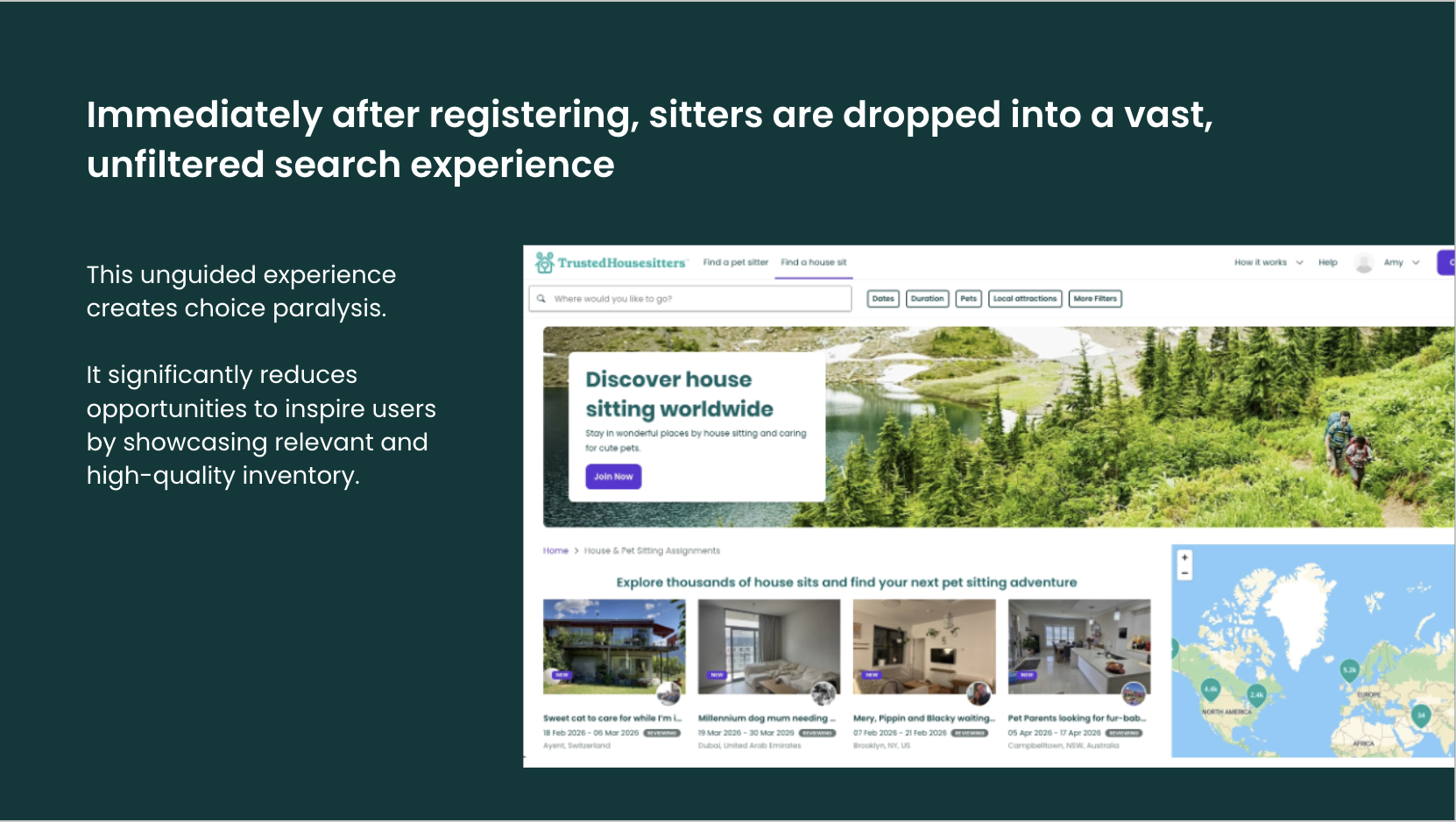 The existing sitter search experience immediately after registration